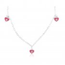 Sterling Silver Pink Enamel Hearts Charm Girls Necklace N13739PK