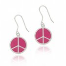 Sterling Silver Pink Enamel Peace Sign Dangle Earrings E10797PK