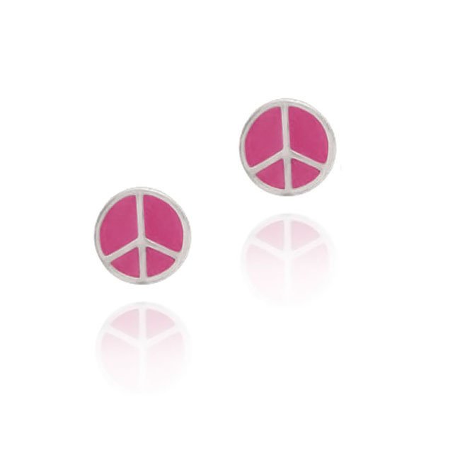 Sterling Silver Pink Enamel Peace Sign Symbol Earrings E10803PK