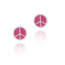 Sterling Silver Pink Enamel Peace Sign Symbol Earrings E10803PK