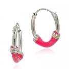 Sterling Silver Pink Enamel Small Hoop Earrings E338