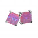 Sterling Silver Pink Opal Square Stud Earrings, 7mm E10096POP