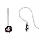 Sterling Silver Pink Rhinestone & Flower Small Drop Earrings E9597PK