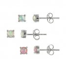 Sterling Silver Pink, Blue, and White Round Created Opal Stud Earrings Set S11351M