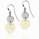 Sterling Silver Platinum Silver Disk Circular Genuine Mother Of Pearl Dangling Earrings E2987