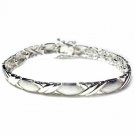 Sterling Silver Polished & Satin Double-X & Oval Bracelet 1199
