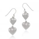 Sterling Silver Puffed Hearts Dangle Earrings E370