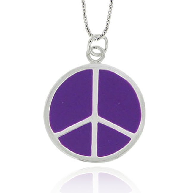 Sterling Silver Purple Enamel Peace Sign Pendant P10797PU