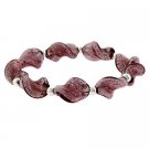 Sterling Silver Purple Glass Twisted Foil Bead Round Glitter Stretch Bracelet B9480M19