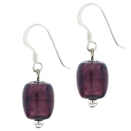 Sterling Silver Purple Glitter Foil Glass Bead Dangle Earrings E10226M57
