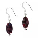 Sterling Silver Purple Millefiori Murano Glass Oval Bead Dangle Earrings E10210M56