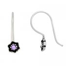 Sterling Silver Purple Rhinestone Flower Drop Earrings E9597PU