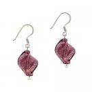 Sterling Silver Purple Twisted Foil Glass Glitter Dangle Hook Earrings E9480M19