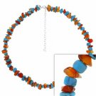 Sterling Silver Reconstituted Turquoise and Genuine Carnelian Stone Chip Necklace 2148