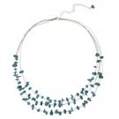 Sterling Silver Reconstituted Turquoise Chips 3-Row Graduating Necklace N11754TQ1