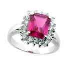 Sterling Silver Rectangle Created Pink Sapphire & CZ Ring Size 7 R1548CPS-7