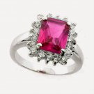Sterling Silver Rectangle Lab Created Pink Sapphire and Simulated Diamond CZ Ring R1548CPS-9