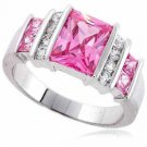 Sterling Silver Rectangle Pink CZ & Clear CZ Ring Size 10 R2615LPZ-10