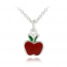 Sterling Silver Red & Green Enamel Apple Girls Necklace P13743R