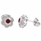 Sterling Silver Red & White CZ Flower Stud Earrings E4281R