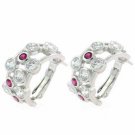 Sterling Silver Red & White CZ Half Hoop Bubble Earrings E2776R1