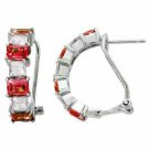 Sterling Silver Red & White CZ Half Hoop Earrings E4310R