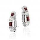 Sterling Silver Red & White CZ Hoop Earrings E2866R