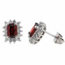 Sterling Silver Red & White CZ Rectangle Stud Earrings E4321R