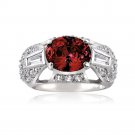 Sterling Silver Red and Simulated Diamond CZ baguette and Pave Filigree Ring R4353R-10