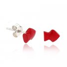 Sterling Silver Red Arrow-Fish Mini Stud Earrings E9590R