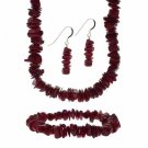 Sterling Silver Red Coral Stone Chip Jewelry Set S4676