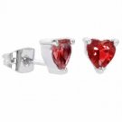 Sterling Silver Red CZ Heart Stud Earrings E2818R