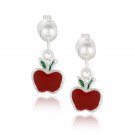 Sterling Silver Red Enamel Apple Dangle Earrings E13743R