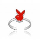 Sterling Silver Red Enamel Bunny Toe Ring TR12301R