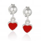 Sterling Silver Red Enamel Heart Dangle Earrings E13740R