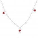 Sterling Silver Red Enamel Hearts Charm Girls Necklace N13740R