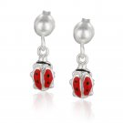 Sterling Silver Red Enamel Ladybug Girls Dangle Earrings E13736R