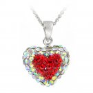 Sterling Silver Red Heart Crystal Fireball Heart Necklace P12605
