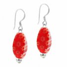Sterling Silver Red Millefiori Murano Glass Oval Bead Earrings E9096M4