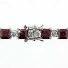 Sterling Silver Red Sqaure and Simulated Diamond CZ Circle Bracelet B4044R