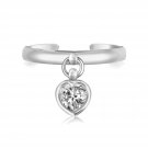 Sterling Silver Rhodium Finished Heart Cubic Zirconia Charm Toe Ring D63700758
