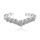 Sterling Silver Rhodium Finished V Shape Toe Ring with Cubic Zirconia Accents D55576652