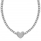 Sterling Silver Rhodium Plated Chain Bracelet with a Flat Heart Motif Station