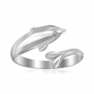 Sterling Silver Rhodium Plated Dolphin Design Polished Open Toe Ring D12448621