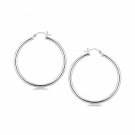 Sterling Silver Rhodium Plated Large Polished Classic Hoop Earrings (40mm) D72030047