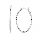 Sterling Silver Rhodium Plated Textured Diamond Cut Classic Hoop Earrings D187611