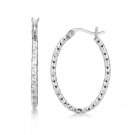 Sterling Silver Rhodium Plated Textured Diamond Cut Oval Hoop Earrings D166260