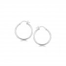 Sterling Silver Rhodium Plated Thin and Polished Hoop Motif Earrings (25mm) D25100634