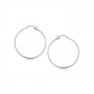 Sterling Silver Rhodium Plated Thin Large Polished Hoop Earrings (40mm) D38739646