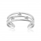 Sterling Silver Rhodium Plated Triple Line Open Motif Cubic Zirconia Toe Ring D25863893